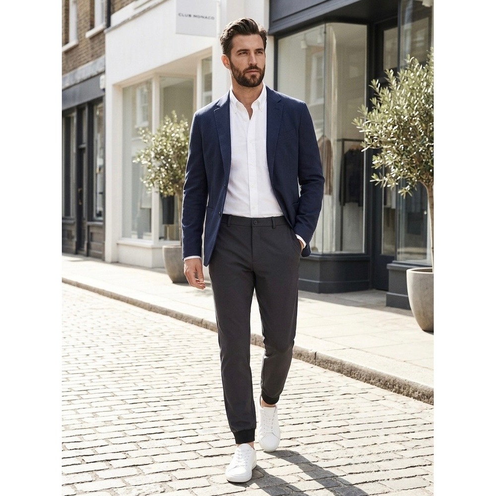 Club Monaco Mens Tech Jogger Pants Charcoal Gray Stretch Ankle Zip Trousers 32